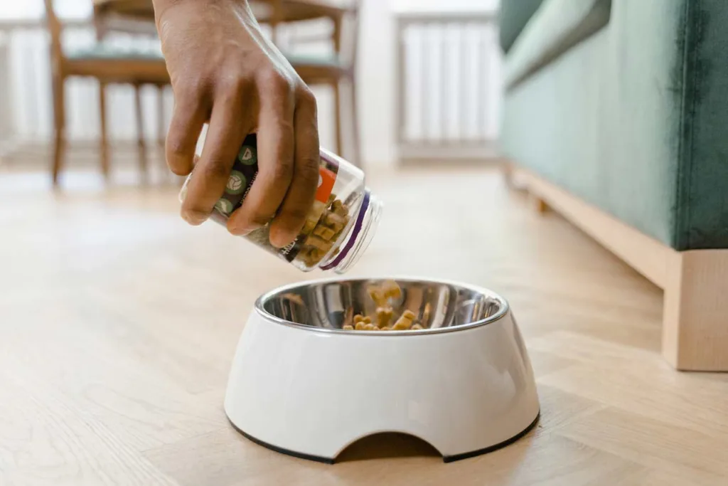 Putting Dog Food on the Dog Bowl
