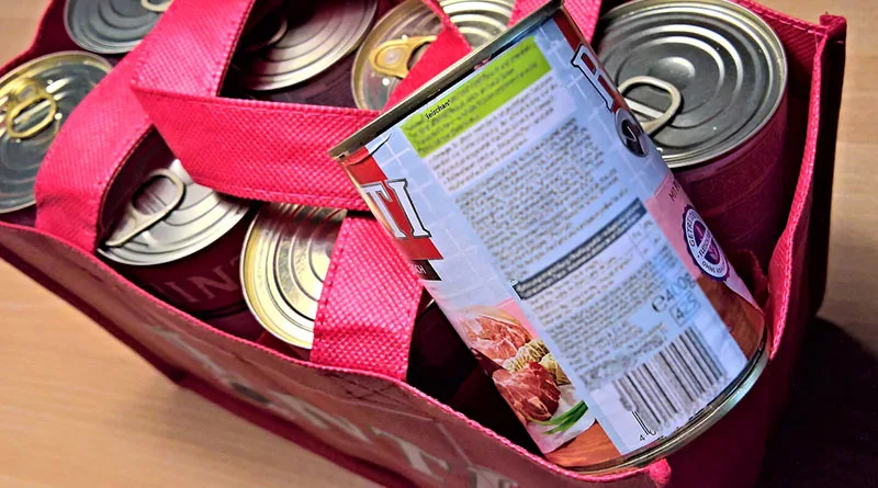 canadian dog food cans in a pink shopping bag